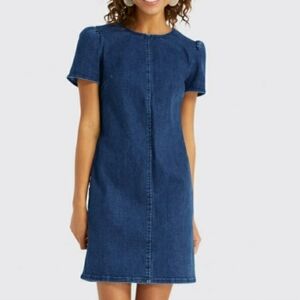 Draper James Stretchy Prairie Denim Short Sleeve Shift Dress w/ Pockets Size 14.